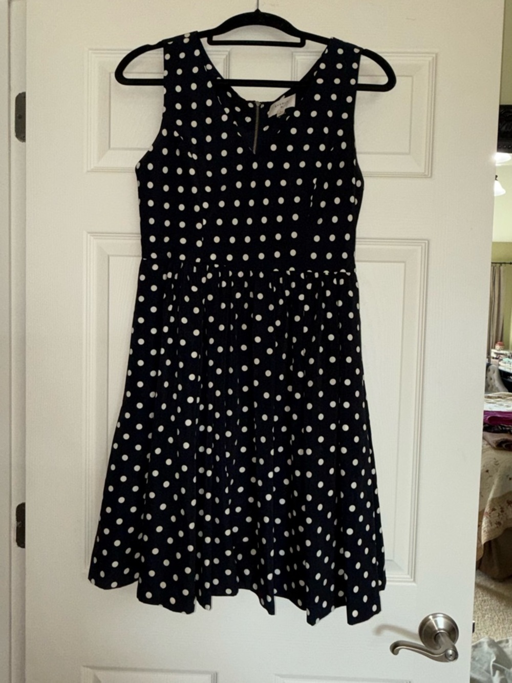 Everly Navy Blue and White Polka Dot Sleeveless Dress